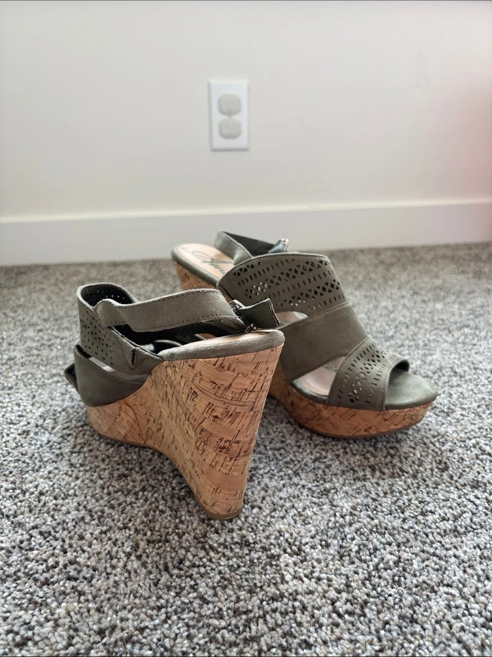 American Rag Olive Green Laser-Cut Cork Wedge Sandals